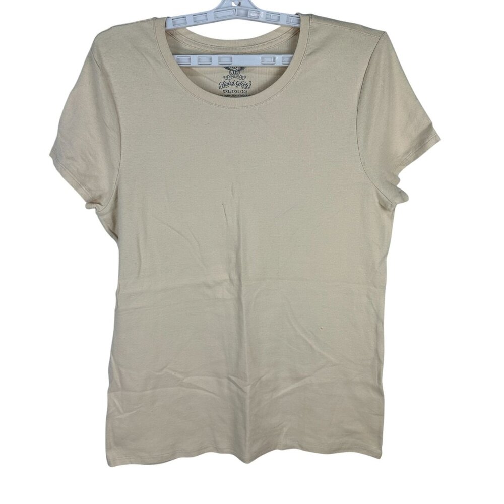 Faded Glory Womens Beige T-Shirt Size XXL/2X Stretch Fit Short Sleeve